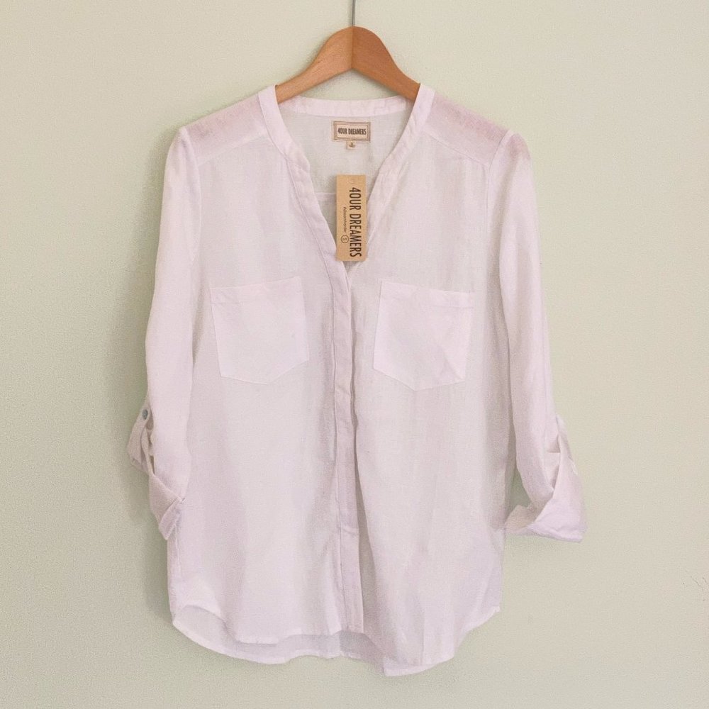 White Linen Button Down Top